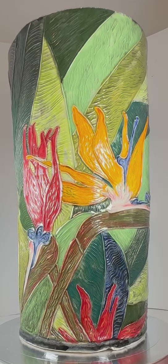 Pottery Vase - Birds of Paradise